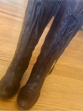Mark Nason Tall Lace-Up Riding Boots in Dark Brown